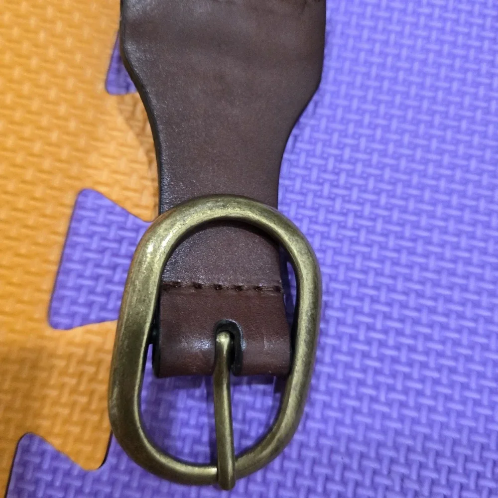 Ann Taylor LOFT Dark Brown Braided Leather Belt‎ Women's Small Brass Buckle Wide